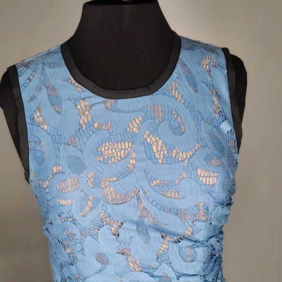 SEA New York Blue Lace Overlay Ruched Dress - Picture 3 of 10